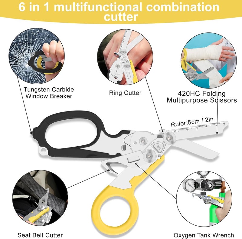 Lemasa 6 in 1 trauma shears, folding emergency shear, Outdoor Camping Tools, Seat Belt Cutter, Oxygen Cylinder Wrench, Complimentary Adjustable Wrench (Black Yellow) - Image 3